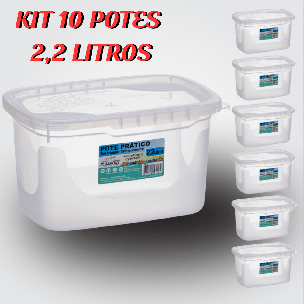 jogo de 10 Potes retangular Práticos de 2,200ml, plástico reforçado em Oferta na Shopee