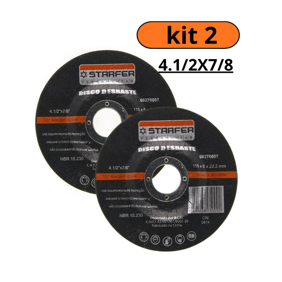 Discos De Desbaste 1 2 5 soldas em geral 4.1/2X7/8 Preto starfer