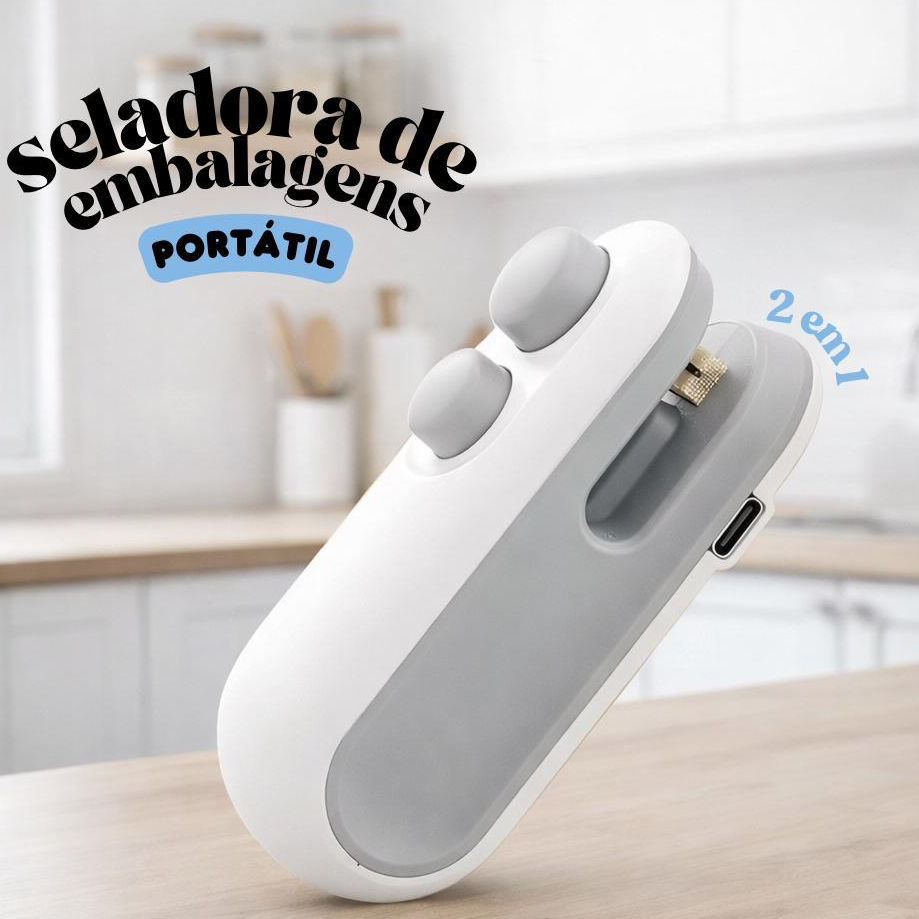 Mini Seladora de Embalagens Portátil 2 em 1 Recarregável Seladora Magnética e Cabo USB Sac...