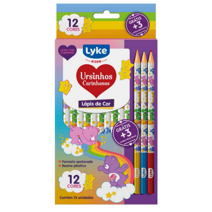 Lápis 12 cores - +3 cores extras - Resina - Ursinhos Carinhosos Lyke em Oferta na Shopee