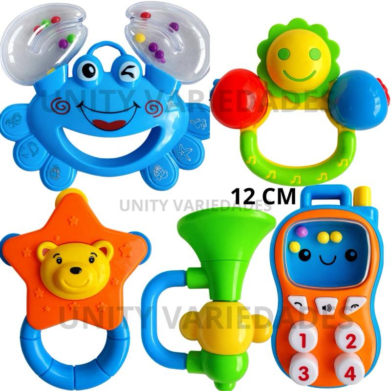 Brinquedo Para Bebê Menino Menina Kit 5 Pc Mordedor Bebe Chocalho Brinquedos Buba 0 a 6 Meses