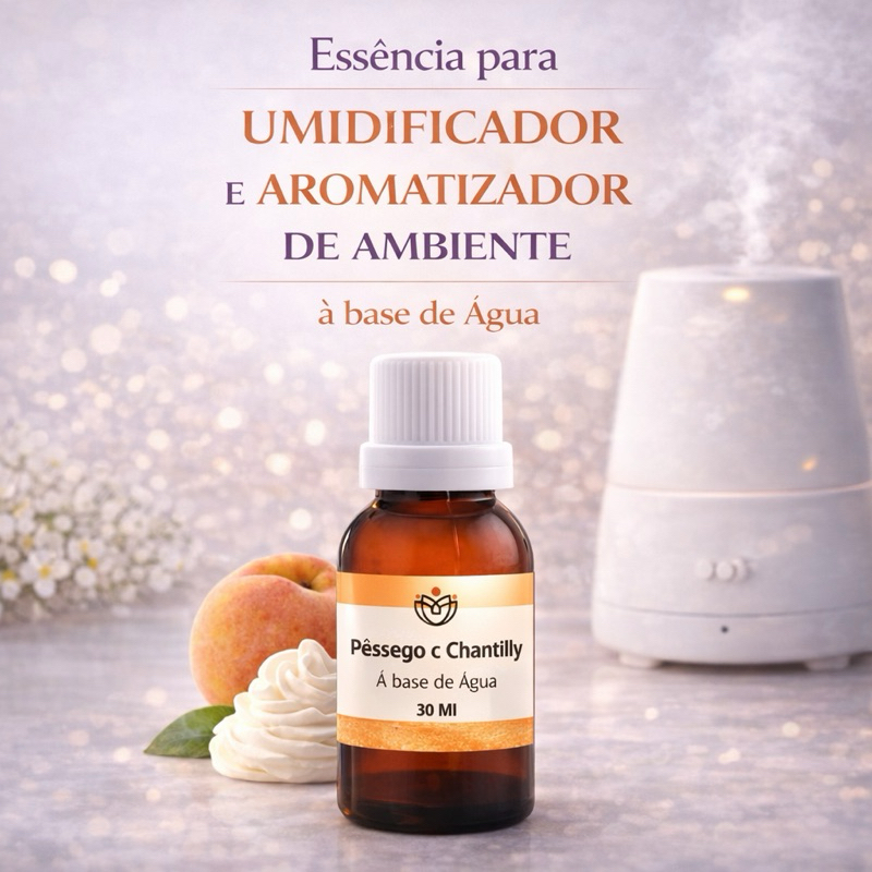 Essência Pêssego Chantilly para Umidificador e Difusor de Ambiente 30ml a Base de Água