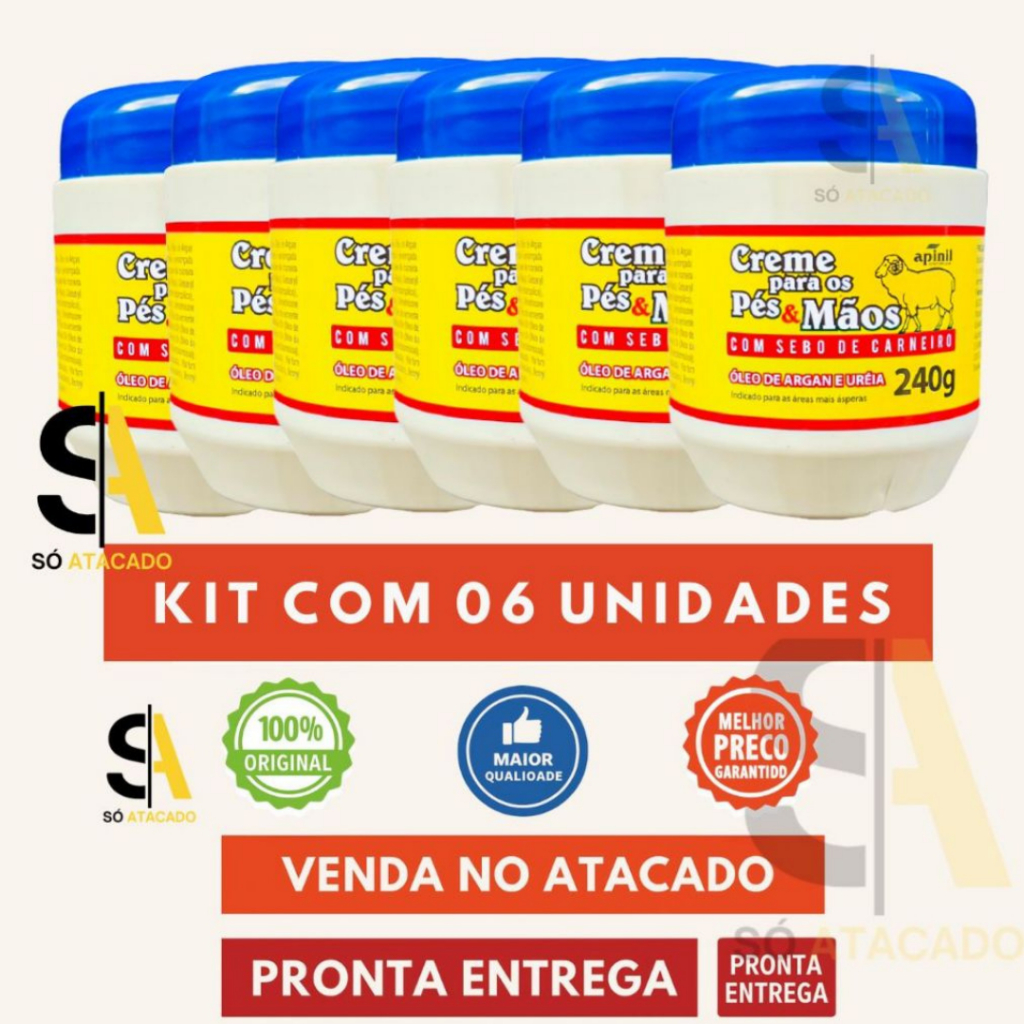 06 UND Creme Hid. Sebo De Carneiro APINIL AZUL 240g - Original -  Para Hidratação De Rachaduras