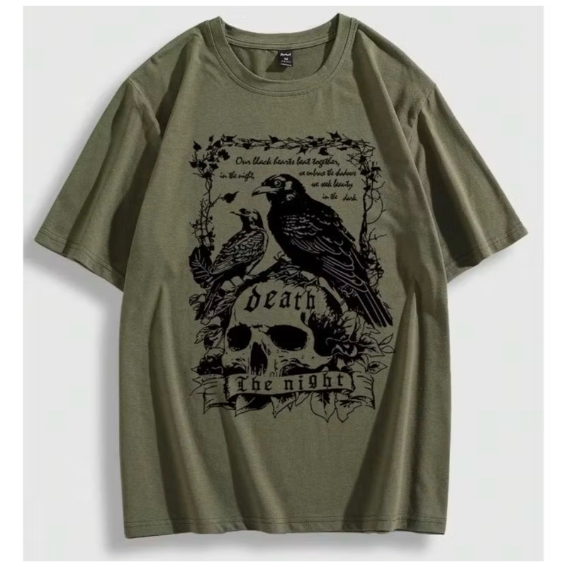 Camiseta Algodão Unissex Slogan de Corvo Caveira