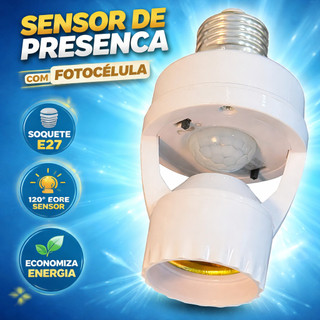 Sensor de Movimento para lâmpada Soquete E27 c/ sensor de presença Bivolt 110V~220V Max 60W