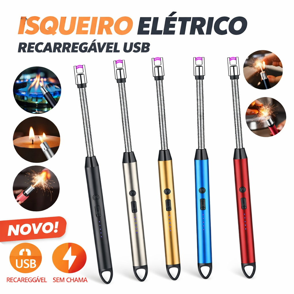 Imagem Isqueiro Eletrico Acendedor De Fogão Churrasqueira Vela com Recarga USB