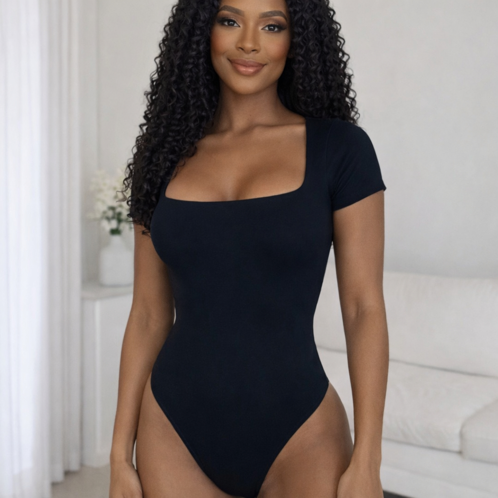 Body Manga Curta Feminino Decote Quadrado Forro Duplo Suplex Moda Verão Tendência em Oferta na Shopee