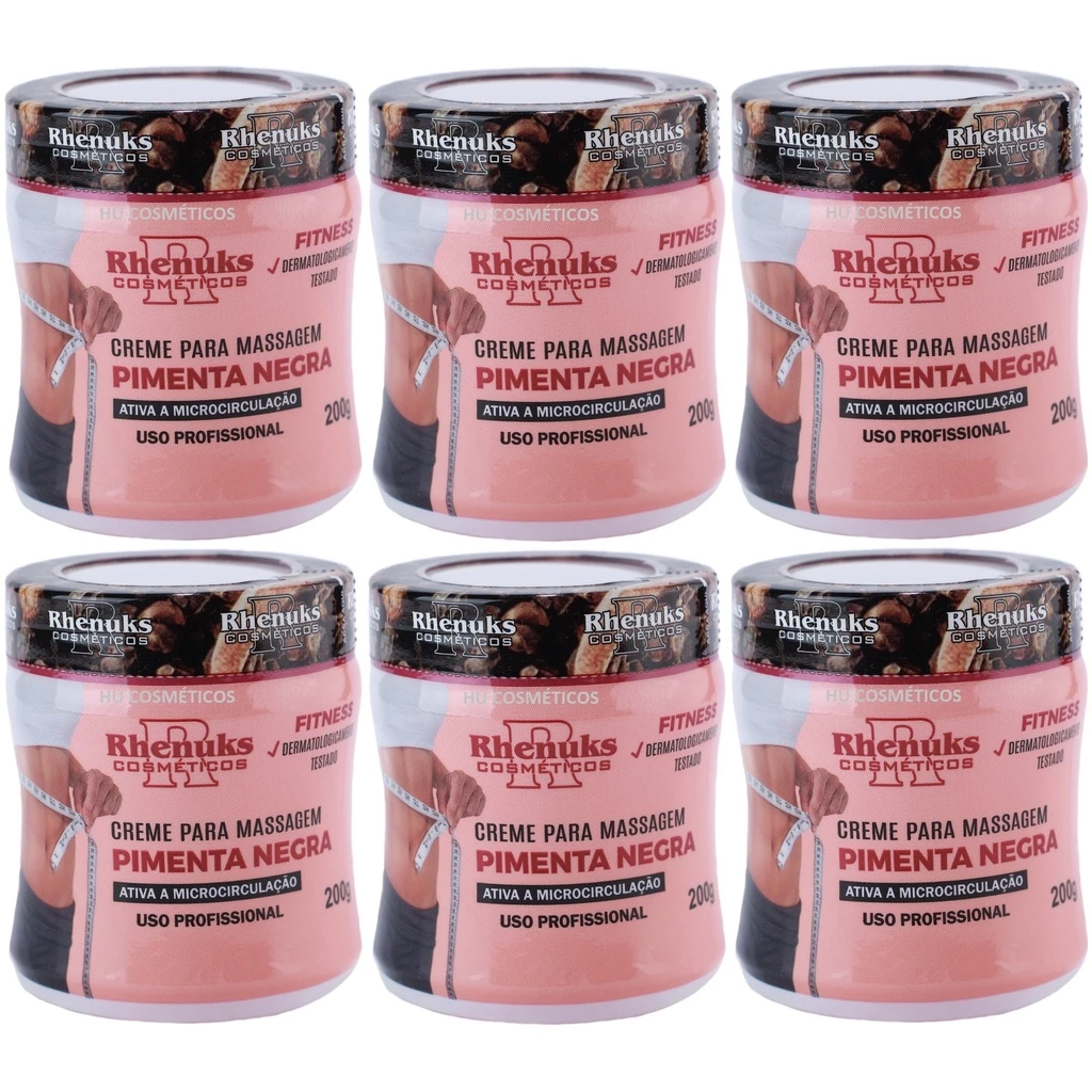 Kit 6 Gel Creme Redutor de Medidas 200g Pimenta Negra em Oferta na Shopee
