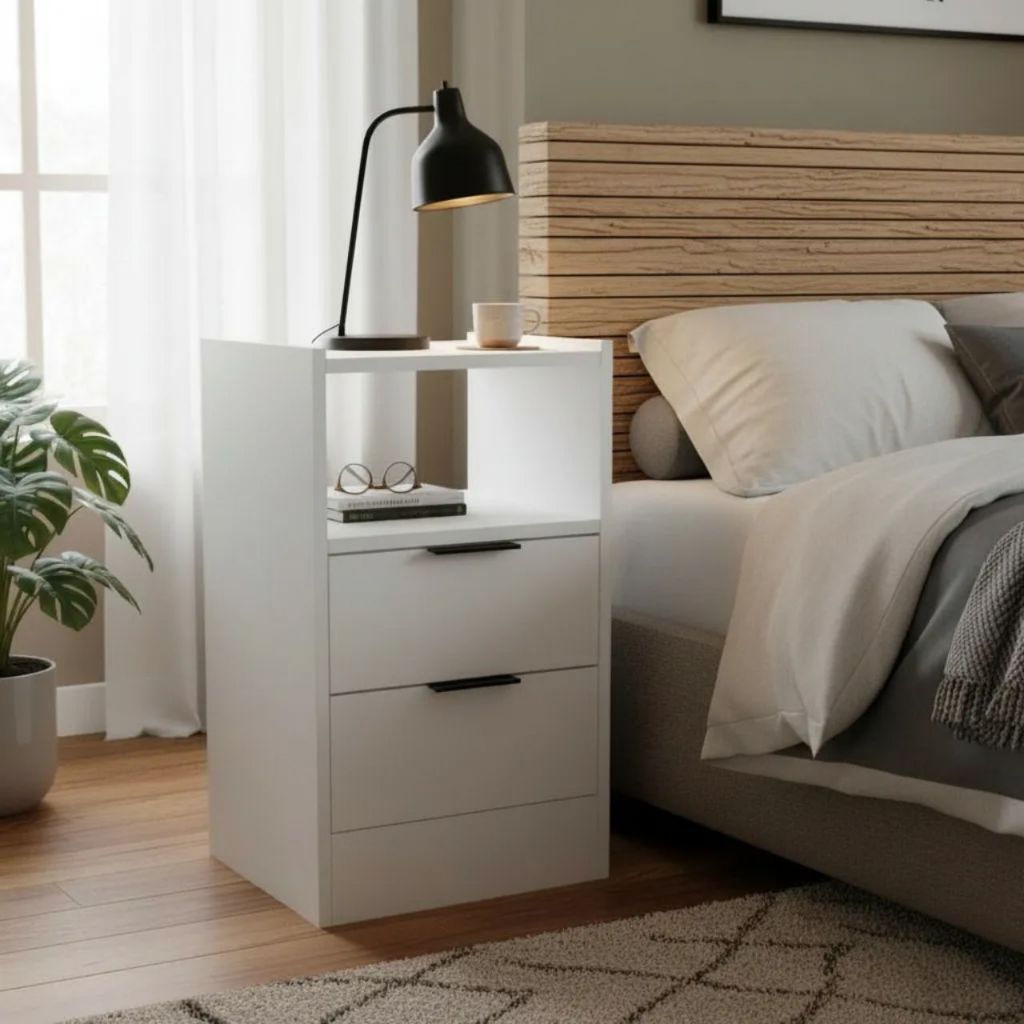 Mesa De Cabeceira Lateral de Chão -  100% MDF 60x30cm - 1 Uni. Branco Sem Fundo em Oferta na Shopee