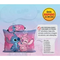Almofada + Tapa Olho Stitch | Kit com 5, 6, 10, 15, 20 ou 30 Unidades Lembrancinha Aniversário Casamento Festa do Pijama