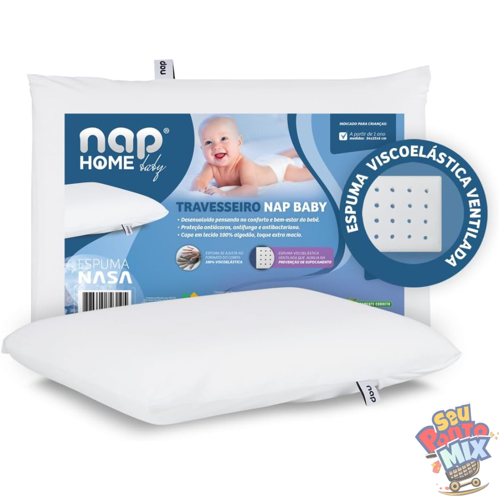 Travesseiro Bebê Antissufocante 0 a 12 Meses Ortopédico Espuma NASA Branco 30x20cm Recém Nascido