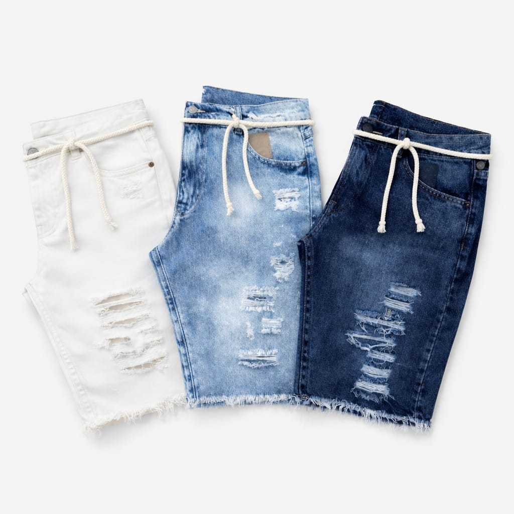 3 Shorts Jeans Masculino Rasgado Envio Imediato Bermuda de Alta Qualidade em Oferta na Shopee