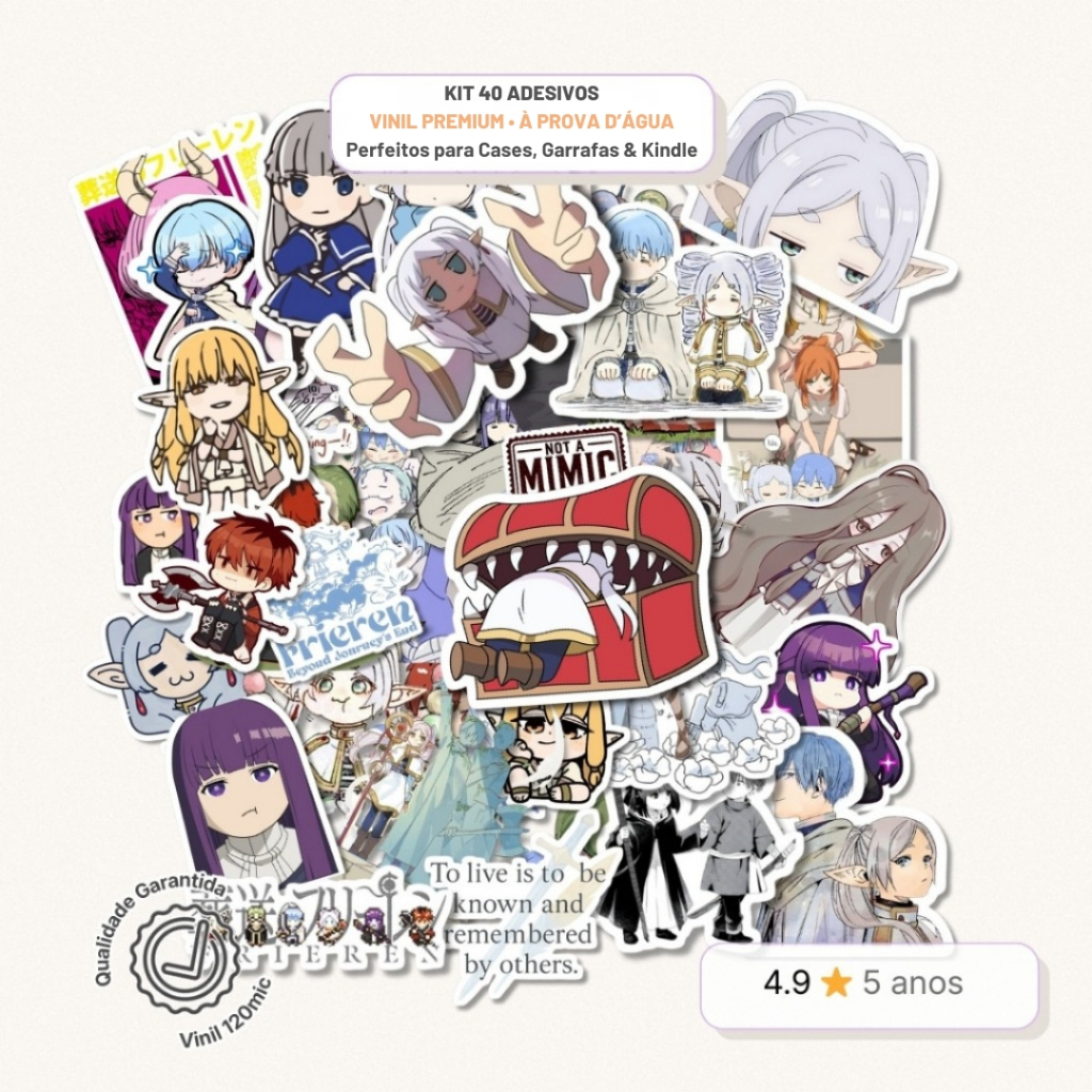 Kit 40 Adesivos Soso no Frieren - Vinil Stickers Papelaria Criativa Anime Himmel Jornada Para o Além