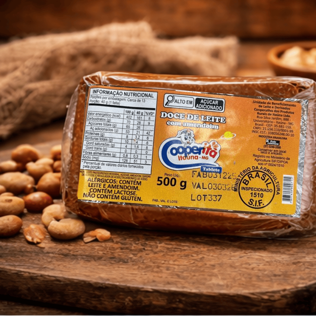 Doce de Leite em barra mineiro 500g Sem Amido Textura Cremosa Barra de Doce De Leite Com Amendoim