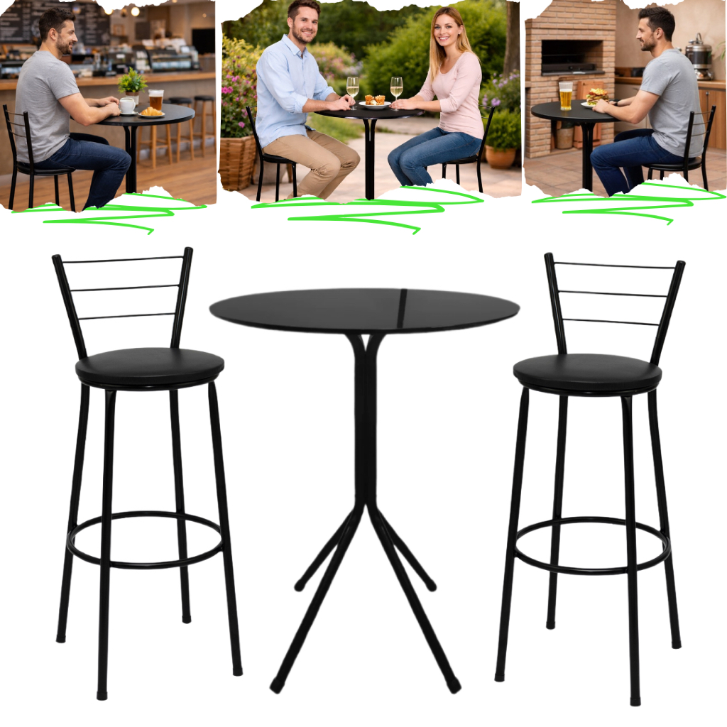Kit 3 em 1 com 2 Banqueta Alta e 1 Mesa Bistrô Reforçada Ideal Pra Casa Banco Balcão Cozinha em Oferta na Shopee