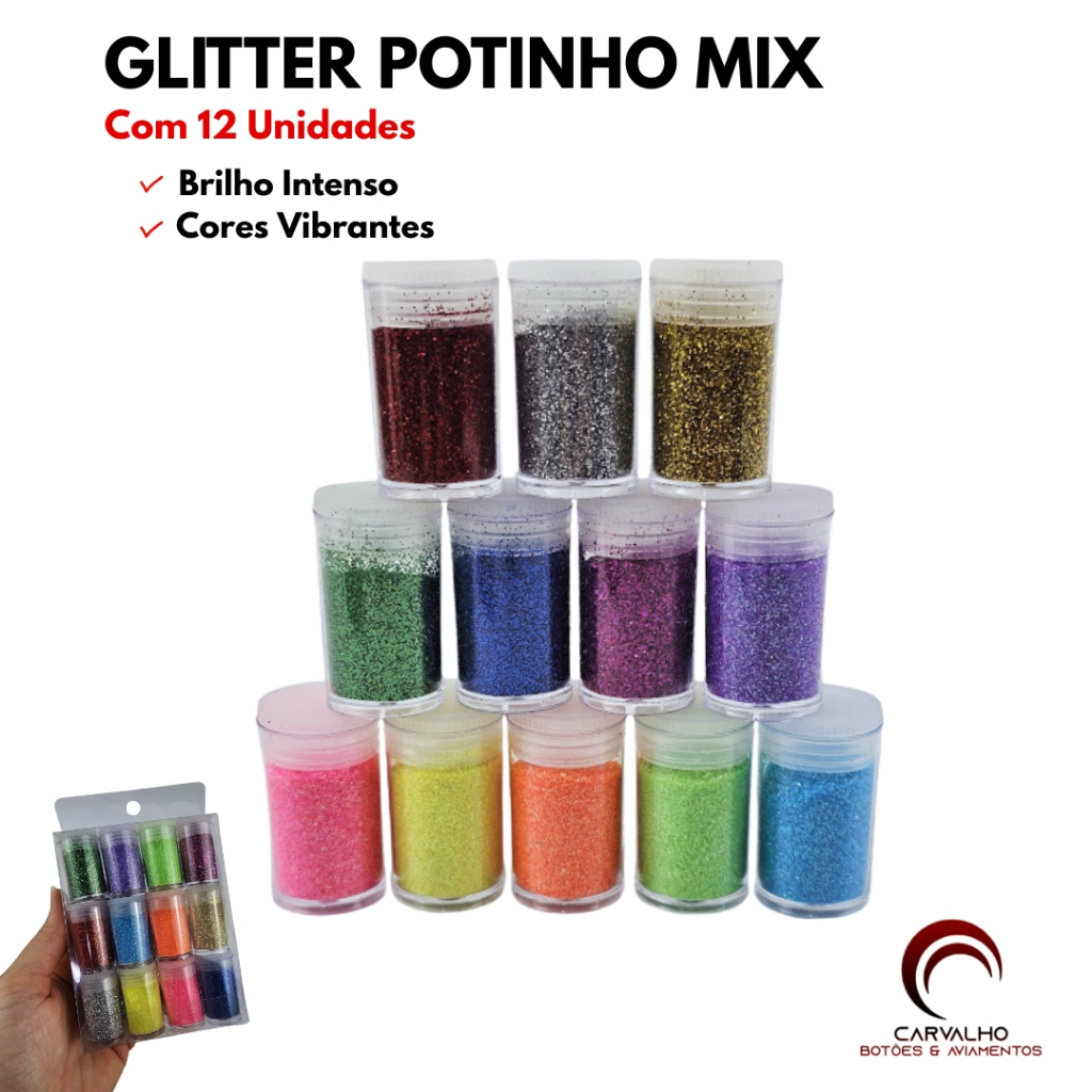 Glitter Metalizado Com 12 Unidades Mix Colorido - Gliter Potinho Purpurina Glitter Fino Glitter Carnaval Envio Rapido