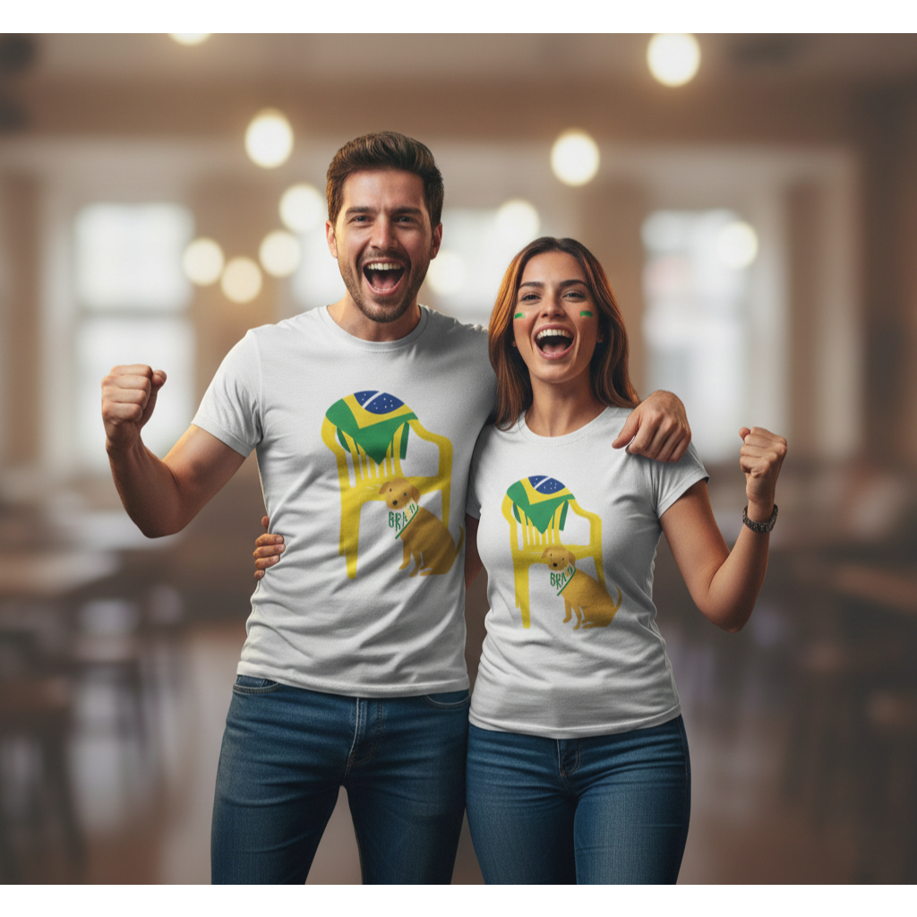 Blusa Copa do Mundo Bandeira do Brasil Cachorro Caramelo Camiseta Unissex Várias Cores Futebol Samba