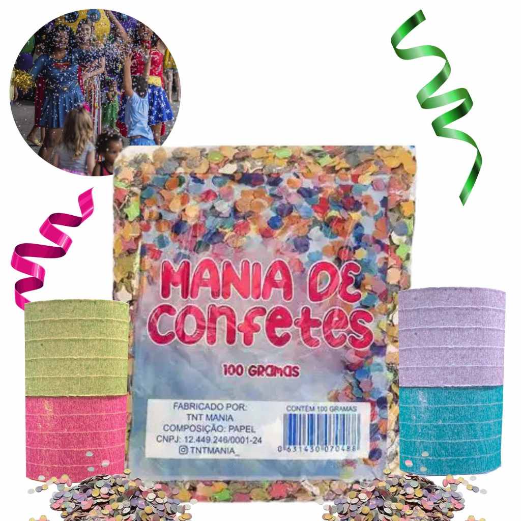 Serpentina com Confete Kit Festa Carnaval Eventos 10 Rolos + Pacote Confete Colorido em Oferta na Shopee