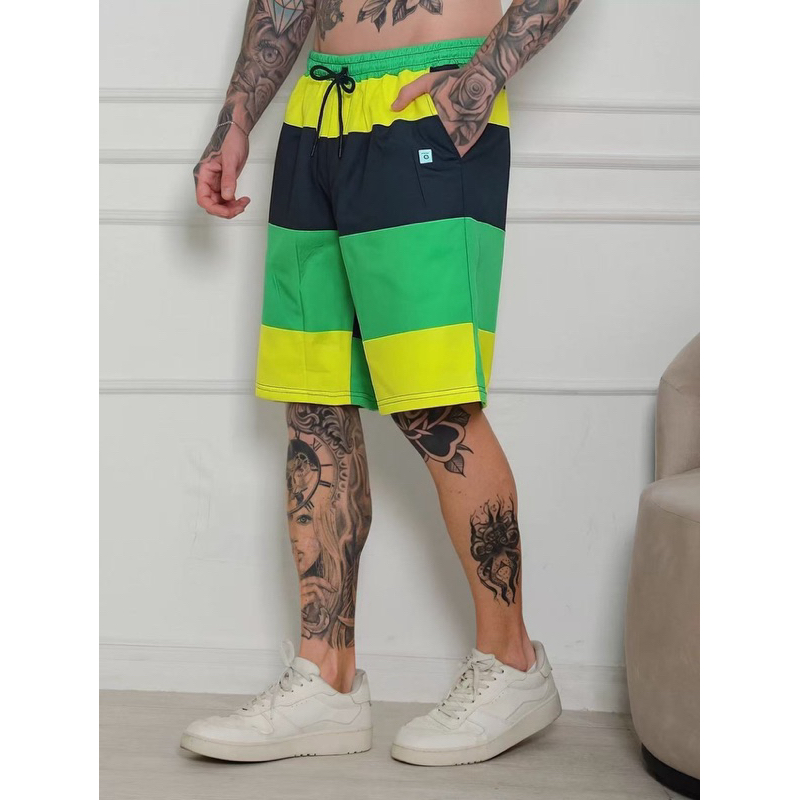 bermuda Short masculina faixa com Elastano e elástico Esportes Verão moda 2024