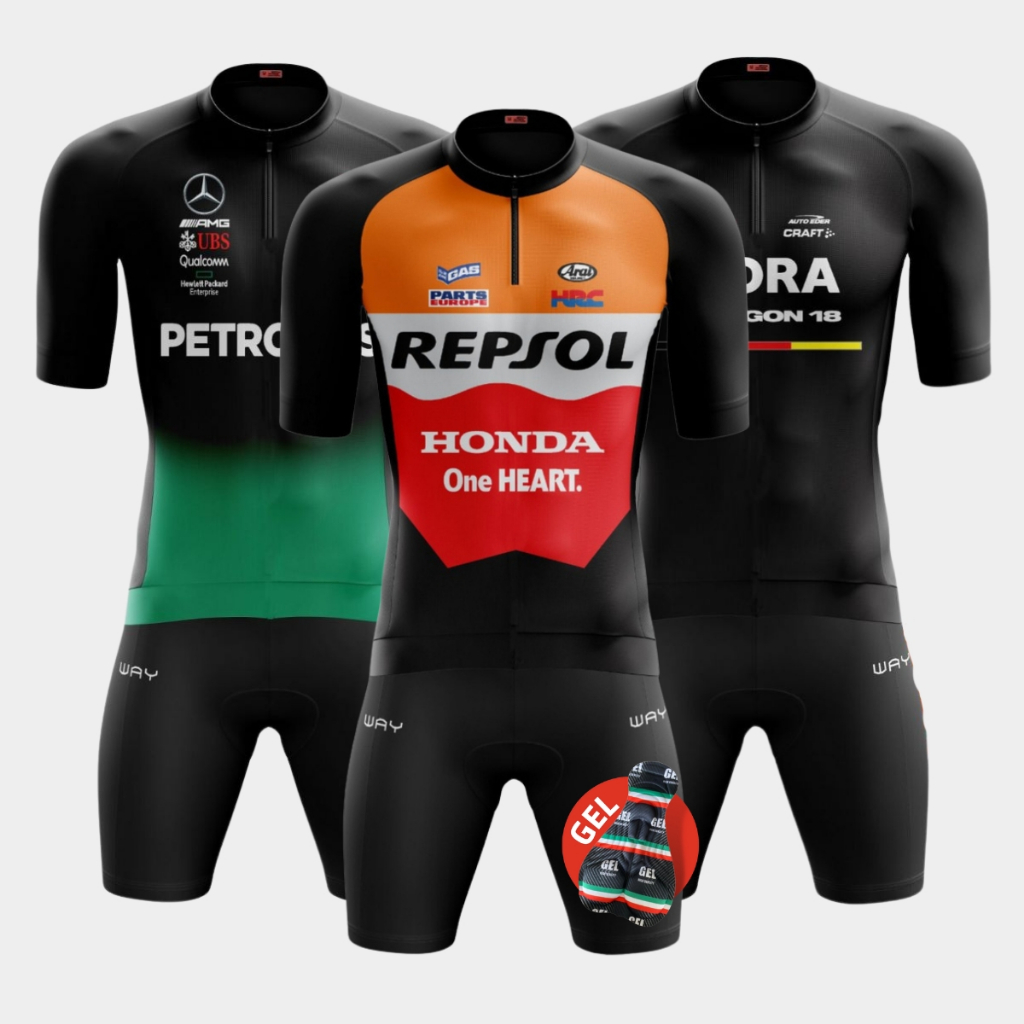 Kit Conjunto Ciclismo Masculino Camisa Bermuda Forro Gel Camiseta Short Roupa Pedal Uv Mtb
