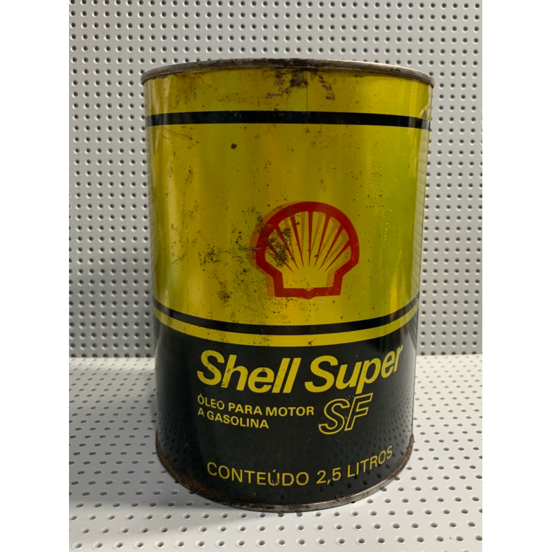 Lata vazia antiga Shell Super SF óleo lubrificante carro anos 80/90