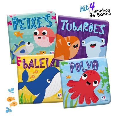 Kit 4 Livrinhos de banho: Peixes e Baleias & Polvo e Tubarões em Oferta na Shopee