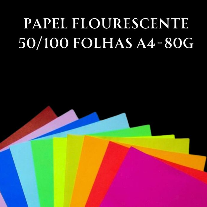 50/100 Folhas Papel Neon Criativo A4 80g Papel Fluorescente Material Escolar em Oferta na Shopee