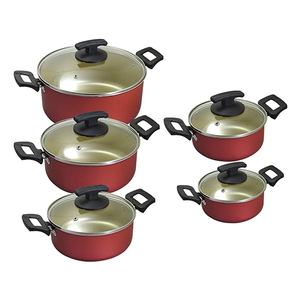 Jogo 5 Panelas Caçarola CherryCream Com Tampa de Vidro Vermelho em Oferta na Shopee