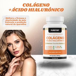 COLÁGENO + ÁCIDO HIALURÔNICO PUREFORT Suplemento Alimentar 60 cápsulas 500mg em Oferta na Shopee