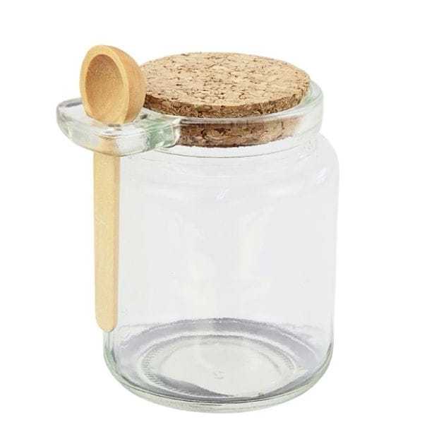 Açucareiro Pote de Vidro 250ml Porta Temperos e Condimentos com Tampa de Rolha bambu + Colher de Bambu em Oferta na Shopee