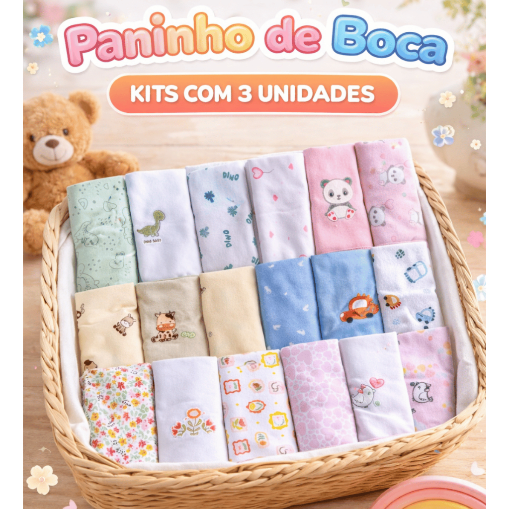 Kit 3 Toalhas de Boca Bebê 30x35 Pano de Boca Algodão Jardim/Panda Rosa/Dino/Marinheiro Enxoval Bebe em Oferta na Shopee