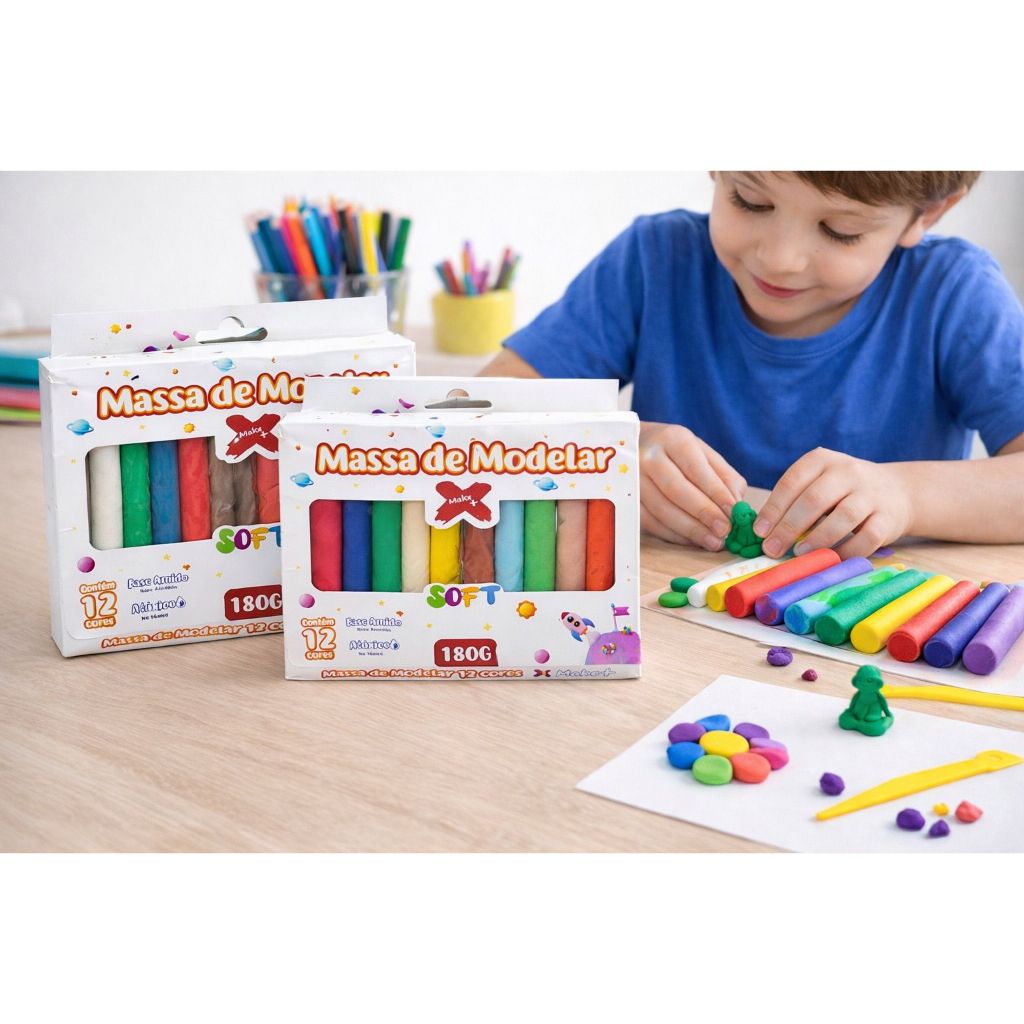 Massa de Modelar Make+ Soft 12 Cores 180g Atóxica Cheirinho Tutti Frutti