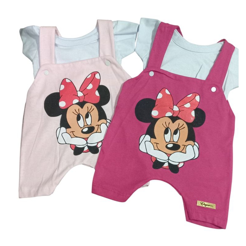 Macacão curto para bebê Jardineira macaquinho Minnie com camiseta - banho de sol , confortável ,fresquinho de algodão