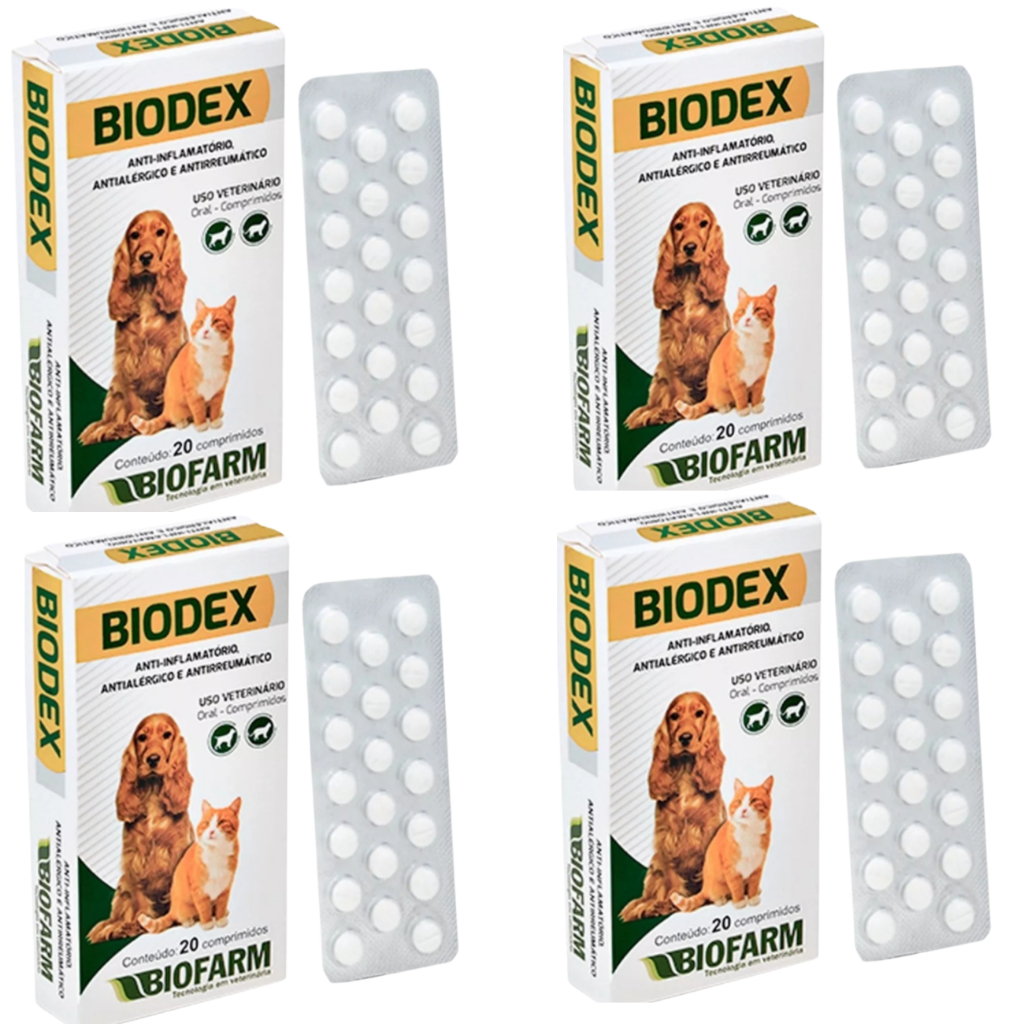 4 Anti-inflamatório Biodex para Cães e Gatos Antialérgico Antirreumático - 20 Comprimidos - Biofarm
