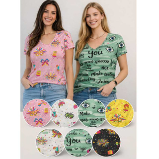 Blusa Blusinha Estampada Carnaval Elegante Fresquinha Plus Size Gola V Manga Curta Dia Das Mães Presente em Oferta na Shopee