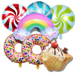 Kit 7 Balões Metalizados Decoração Candy Donuts Sorvete em Oferta na Shopee