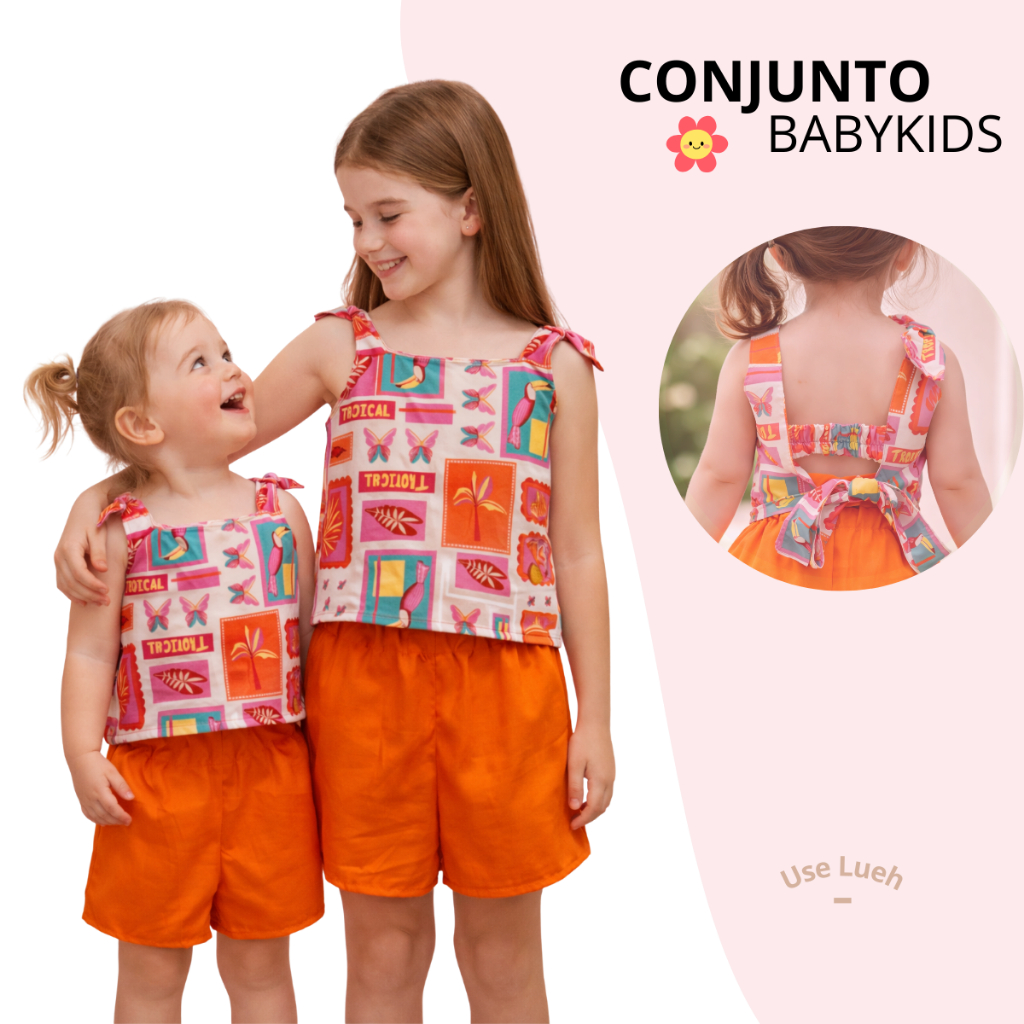 Conjunto Feminino Infantil Blusa Estampada Short Com Elástico Conjunto Meninas Estilo Blogueirinha