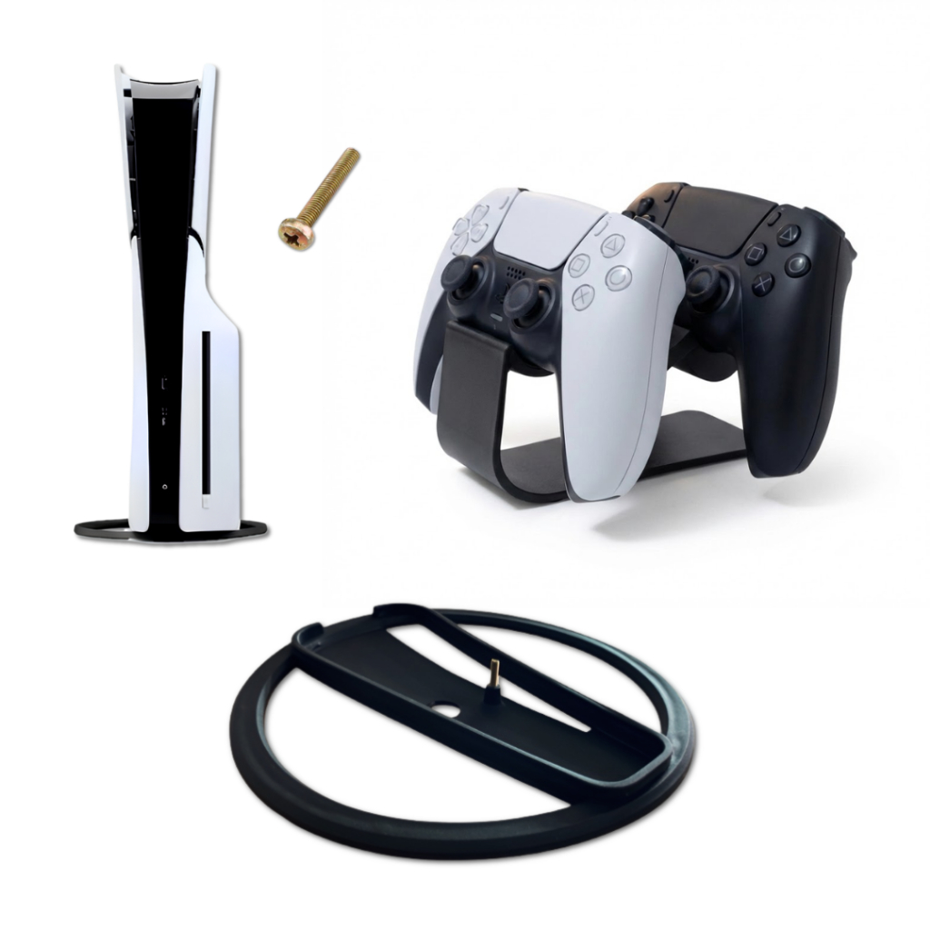 Kit Gamer Base Vertical Para Playstation 5 PS5 Slim Fat Pro e Suporte para Controle de Vídeo Game Universal