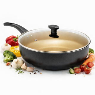 Frigideira  Grande Funda Alta Antiaderente 30 Cm Tampa De Vidro Nao Gruda em Oferta na Shopee