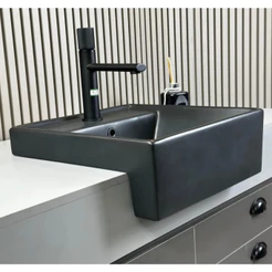 Cuba 40x40 Porcelana Louça Preta Fosca Semi-Encaixe Nahi com Válvula de Click Banheiro Lavabo