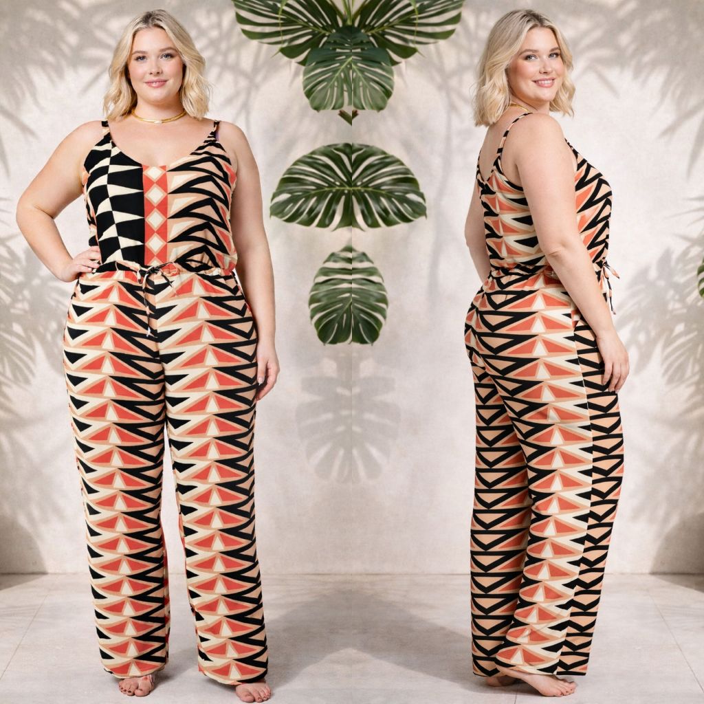 Macacão Feminino Longo Pantalona Soltinho com Alça Regulável e Bolsos Duna Ziper Costas