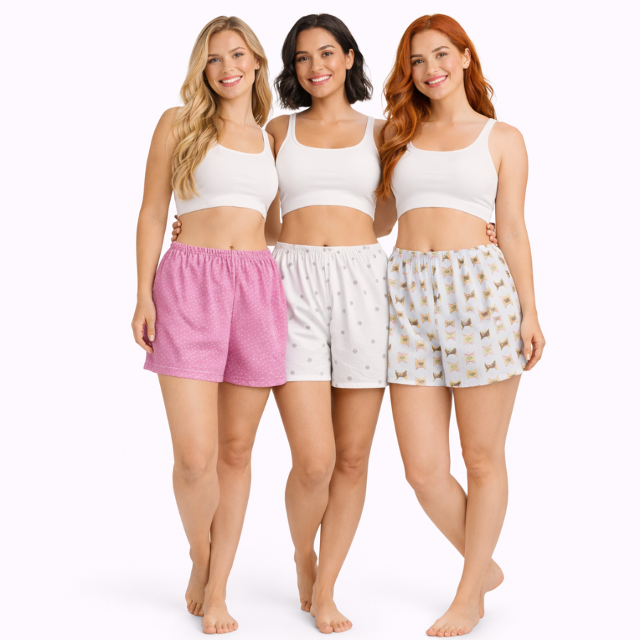 Kit 3 Shorts SORTIDOS Malha Pijamas Feminino Short Doll Confortável Variados De Verão em Oferta na Shopee