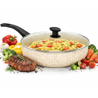 Frigideira Grande Funda Wok Alta Antiaderente 30 Cm Tampa De Vidro em Oferta na Shopee