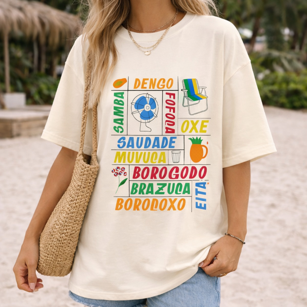 Camiseta Feminina Oversized Verão Brasilidades A Cara do Brasil 100% Algodão Cultura Brasileira Praia Estilosa