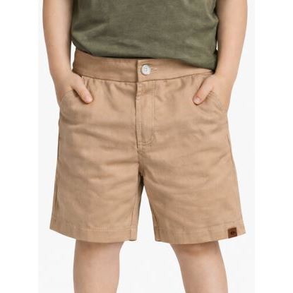 Bermuda Infantil Masculina Sarja Bolso Faca Bege Confortável Casual Verão Com Elastano