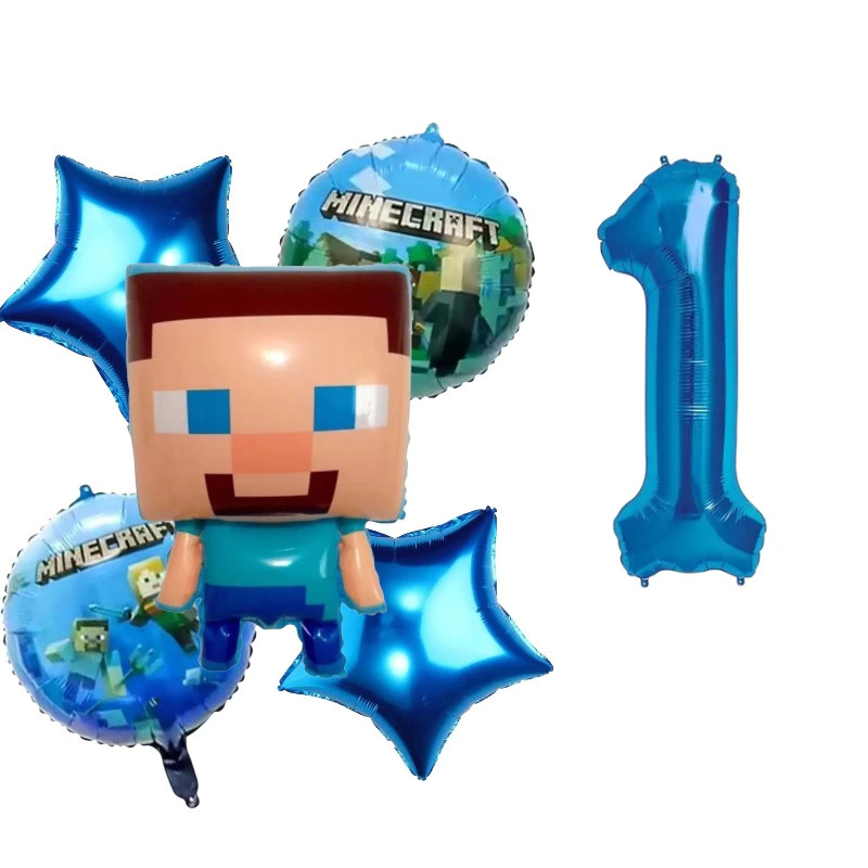 Kit Balões Minecraft + Balão Redondo + Número 40cm + Estrela Metalizado