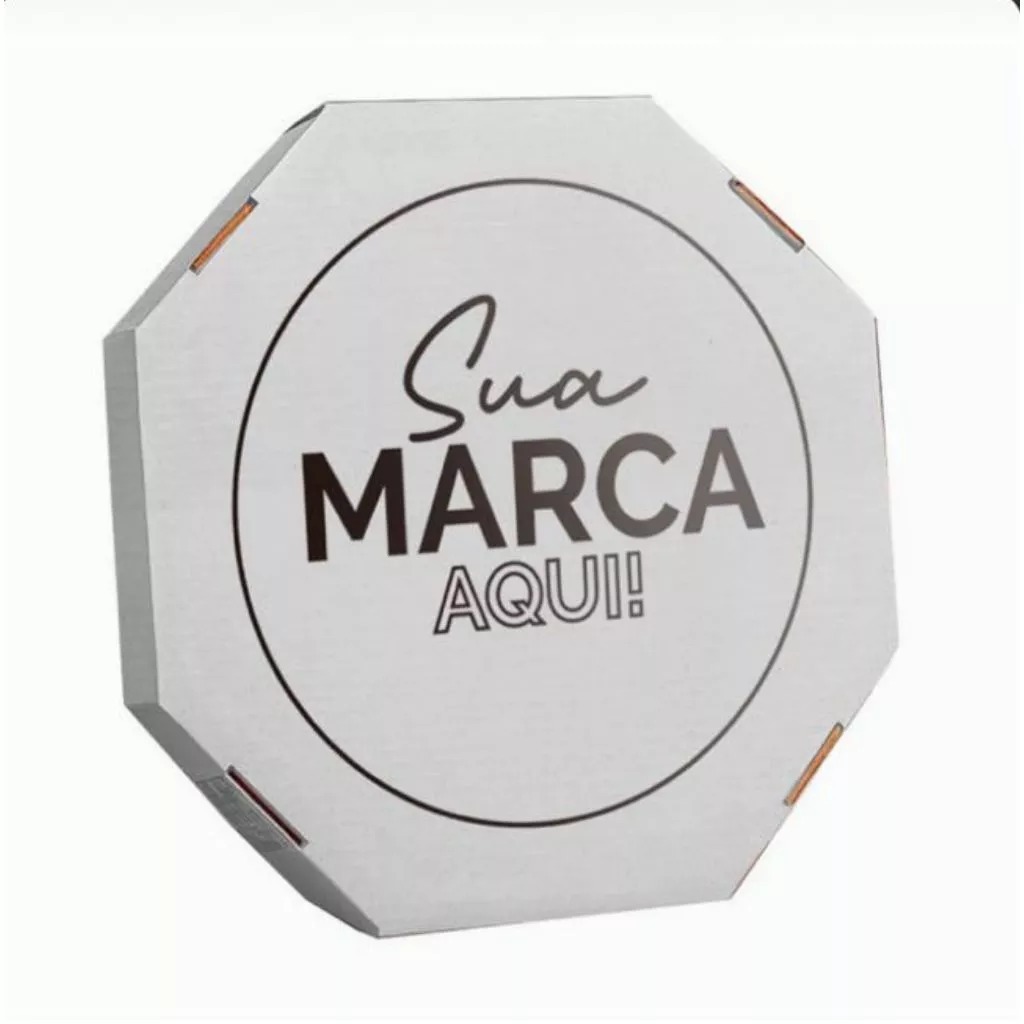 caixa doces salgados e pizzas com sua logo tamanhos 20/25/30/35 branca/pardo