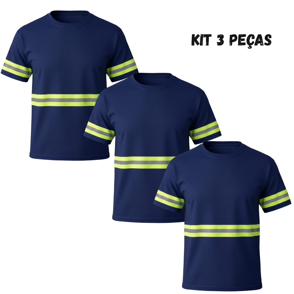 Kit 3x Camiseta Profissional PV Malha Fria Faixa Refletiva Segurança Construção Trabalho P ao G3