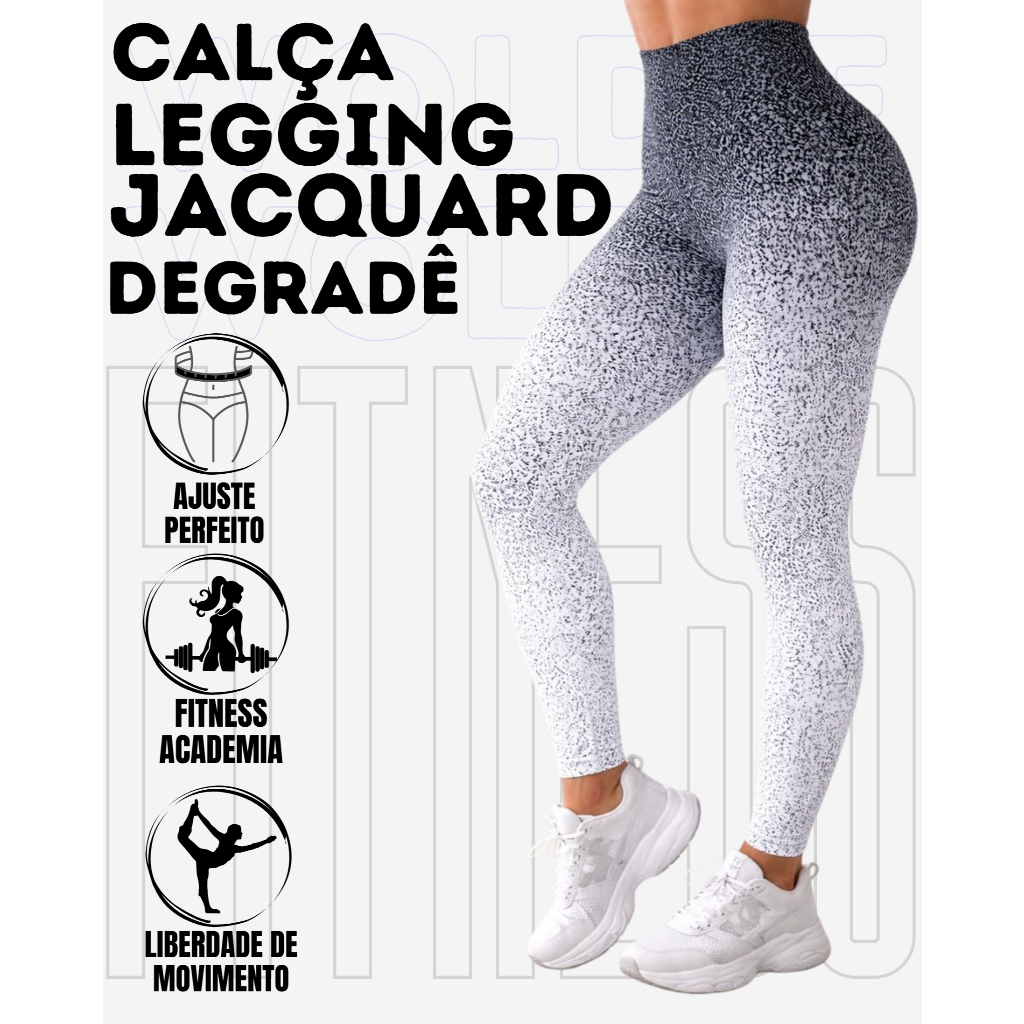 Calça Legging Básico Estampado Jacquard Degradê Em Poliamida WOLFOX Fitness Academia Feminina em Oferta na Shopee