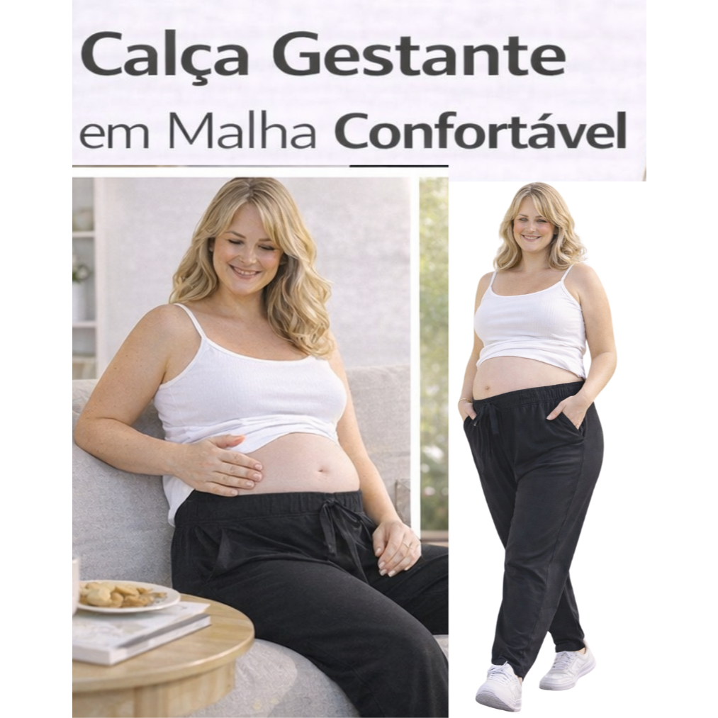 Calça Gestante confortável de malha Elástico - Calça para grávida cintura fléxivel Lançamento em Oferta na Shopee
